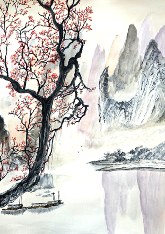 Paysage chine Aquarelle Catherine LLLORENS ART